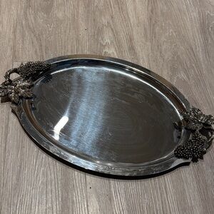 Rostfrei Silver Elegant Oval Serving Tray with Leaf Handles
